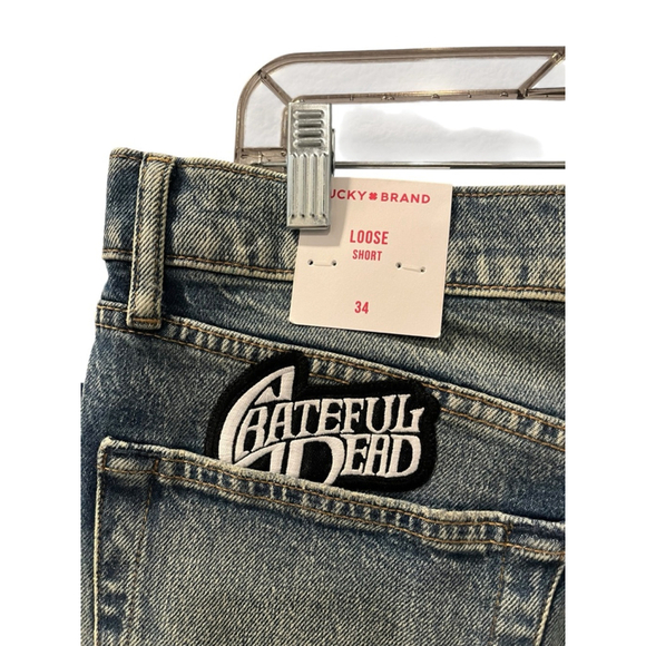 Lucky Brand Grateful Dead NWT Size 33 Denim Jean Loose Shorts Patches Embroidery - Picture 11 of 11